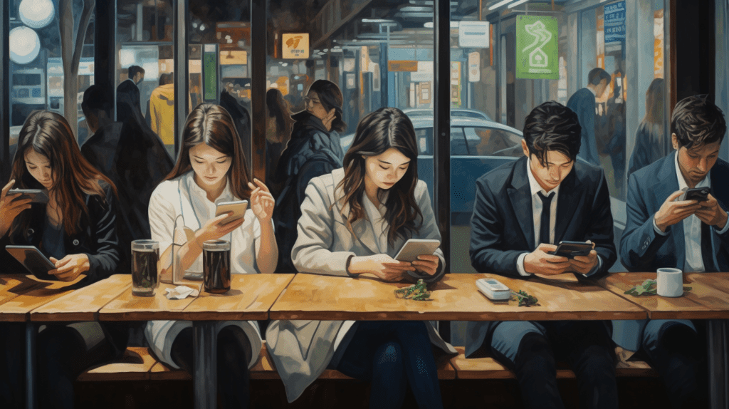 통신 섹터 대장주 기업을 설명하기 위한 스마트폰을 사용하는 사람들